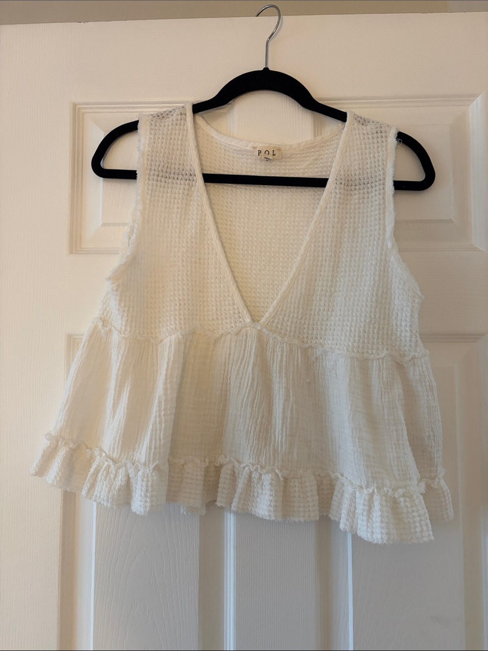 POL Cream V-Neck Ruffle Peplum Camisole